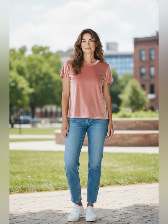 Madewell Tops - Madewell Blush Velvet Short Sleeve Tee